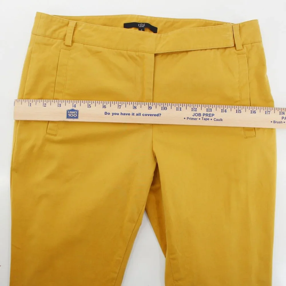 Tibi Turmeric Yellow Slim Chino Pants Cotton Stretch Tab Waist Trousers SZ 4 SM - Picture 7 of 10